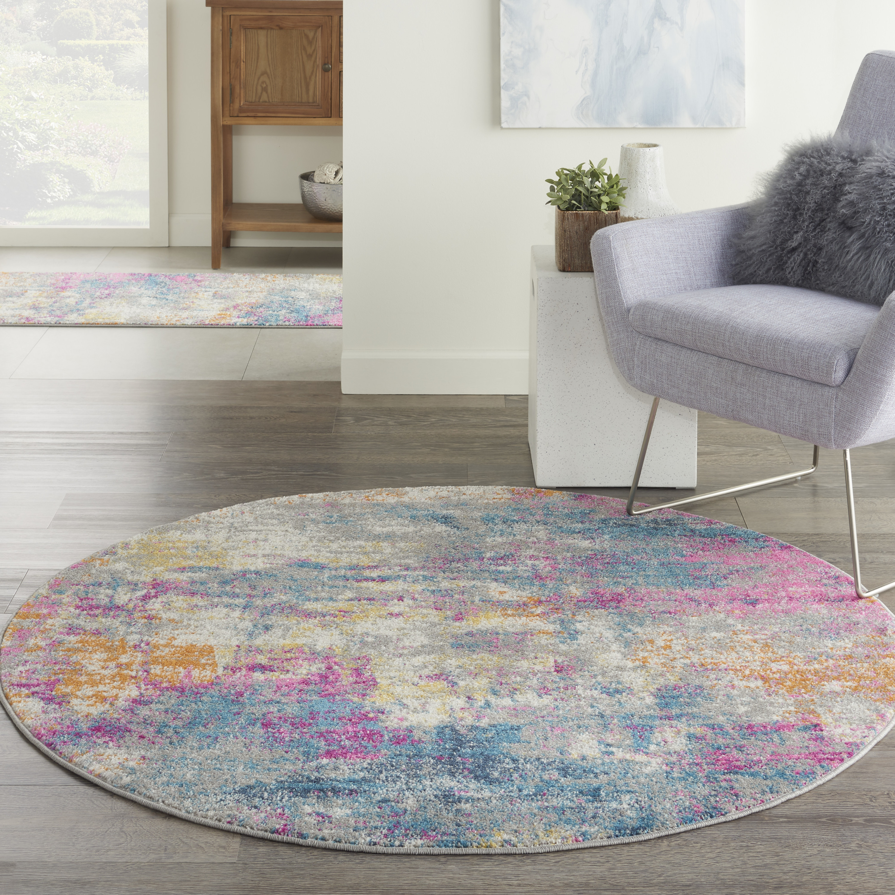 Nourison Passion 4' x Round Ivory Multicolor Modern Indoor Rug