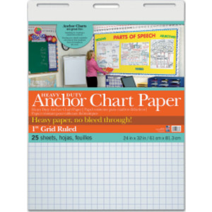 Heavy Duty Anchor Chart Paper, Non-Adhesive, White, 1" Grid Ruled 24" x 32", 25 Sheets