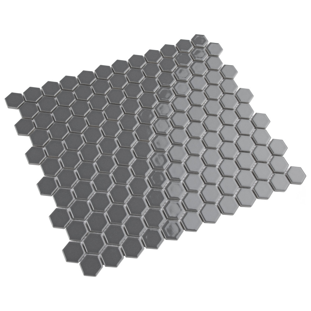 Metro 1″ Hex Glossy Grey 10-1/4 in. x 11-7/8 in. Porcelain Mosaic Tile