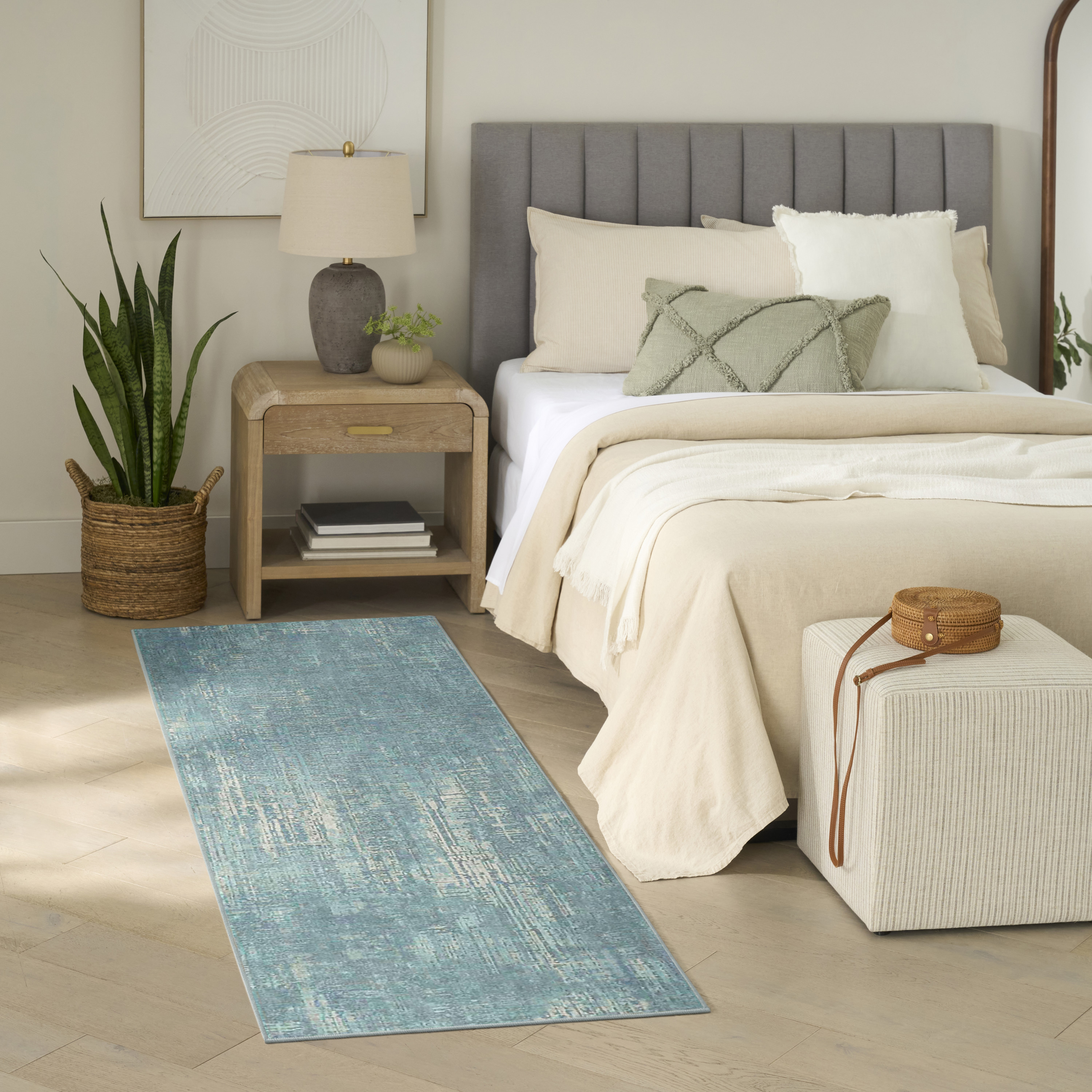 Nourison Botanical Washables 2' x 6' Green Modern Indoor Rug