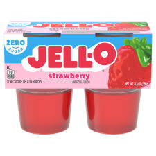JELL-O Zero Sugar Strawberry Flavor Gelatin Snack Cups, 4 ct