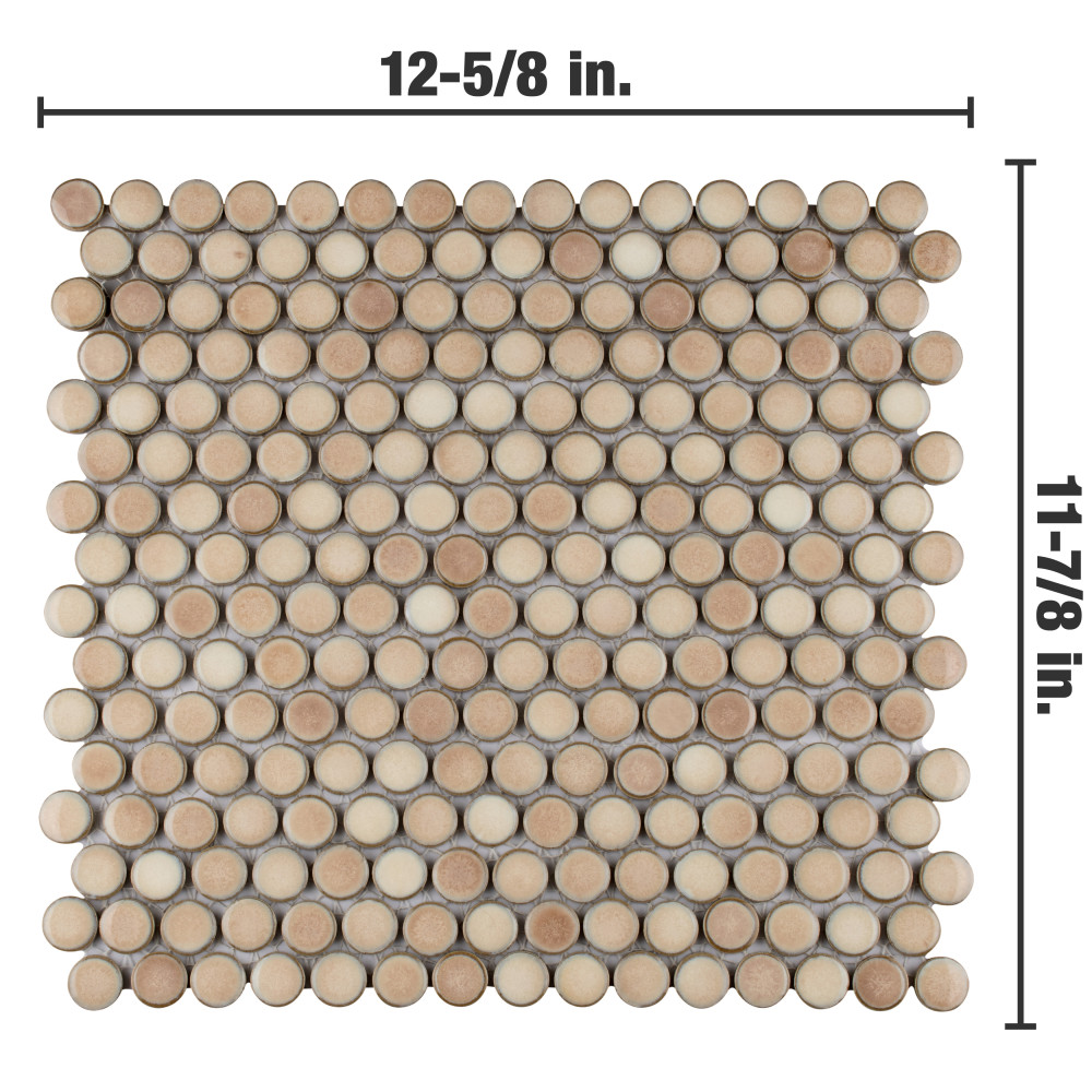 Sample – Hudson Penny Round Truffle Porcelain Mosaic Tile