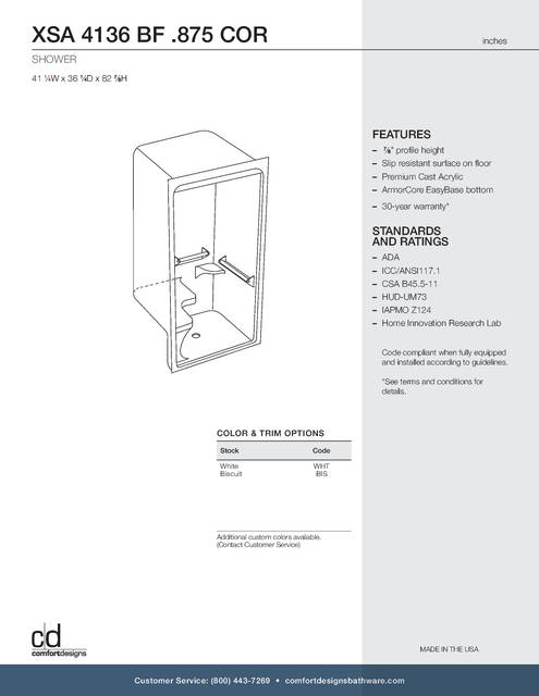 Tech Data Sheet — Cd Shower Tech Data Xsa 4136bf