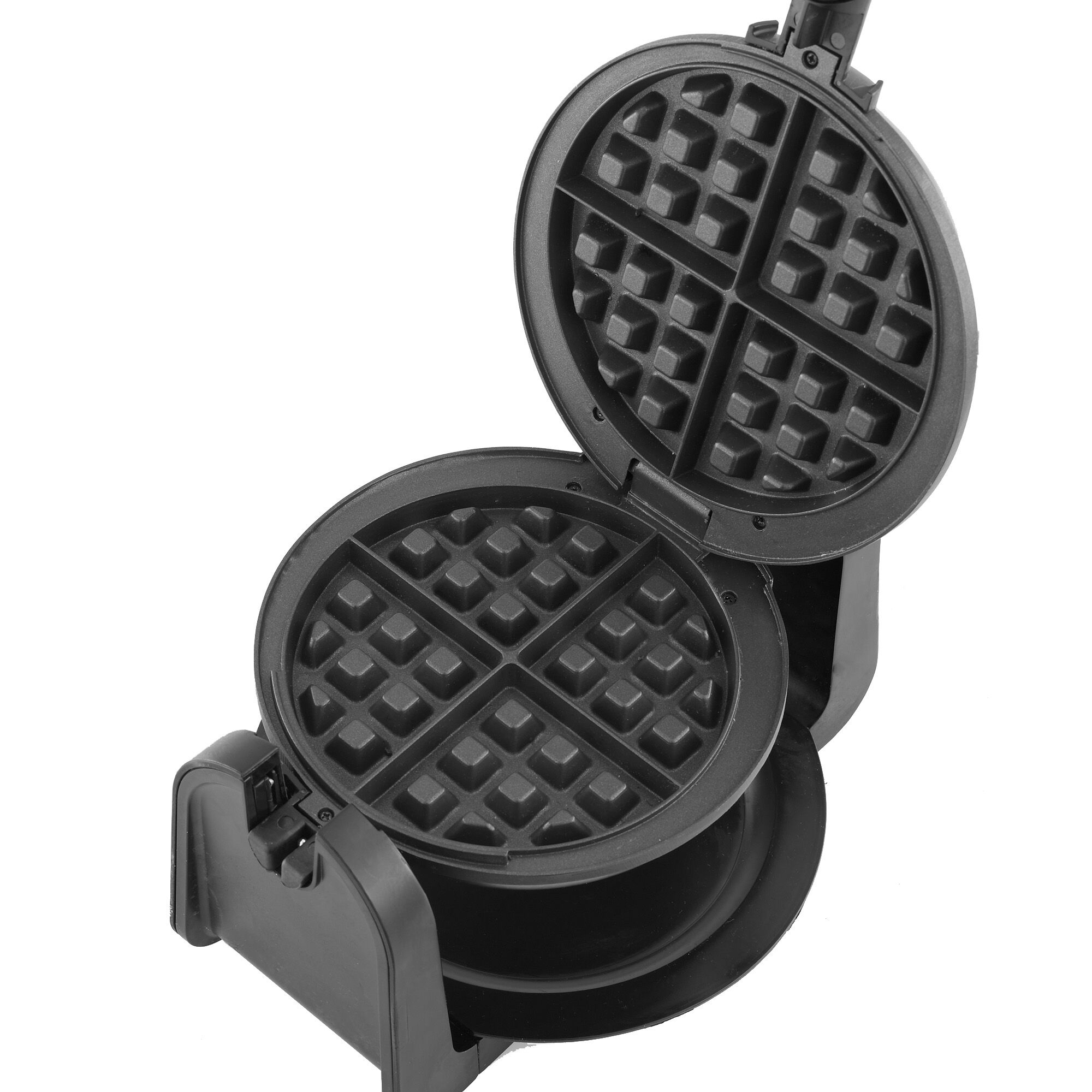Profile photo of open BLACK+DECKER flip waffle maker