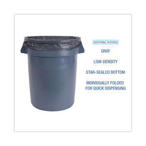 Boardwalk,  LLDPE Liner, 33 gal Capacity, 33 in Wide, 39 in High, 1.3 Mils Thick, Gray