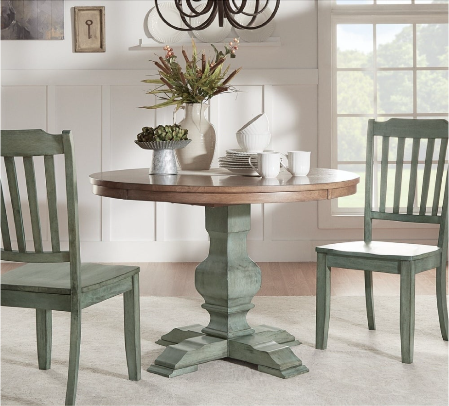 Two-Tone Round Solid Wood Top Dining Table