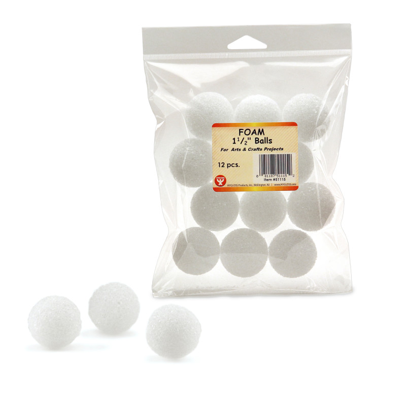Craft Foam Balls, 1-1/2 Inch, White, Pack of 12