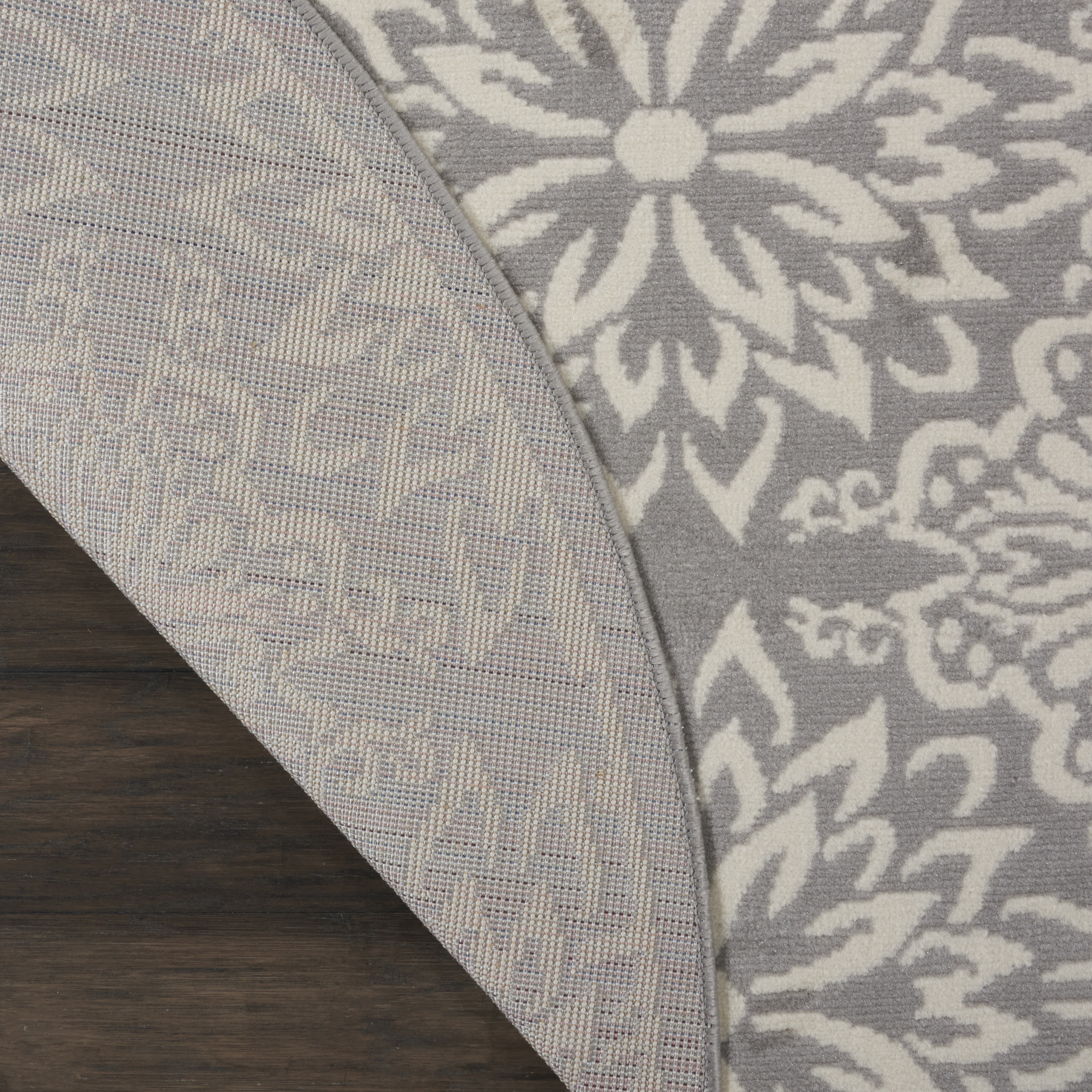 Nourison Jubilant 5'3" x Round Ivory Grey Farmhouse Indoor Rug