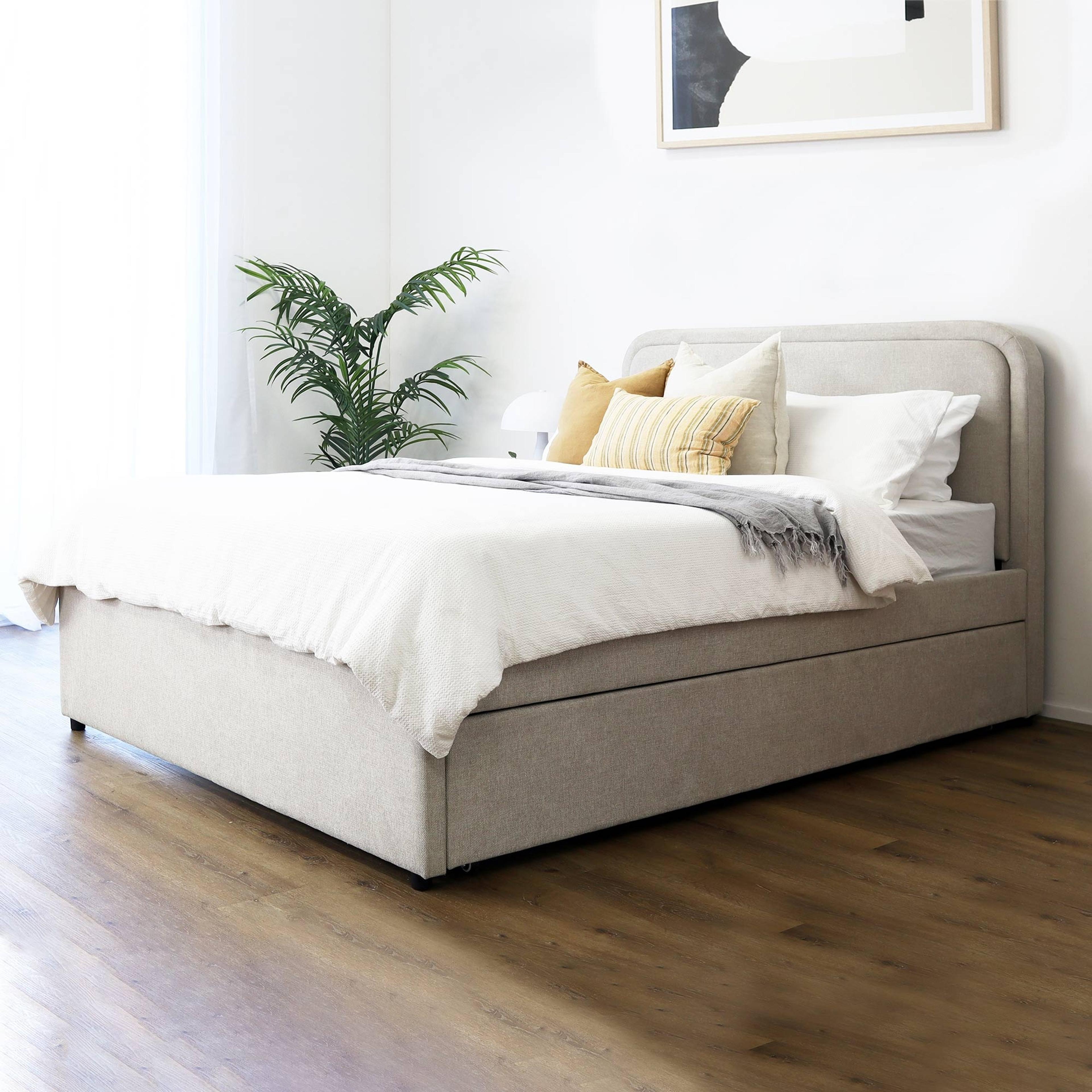 Lifestyle image of the Eden Bed Frame, Trundle Base, Natural from Forty Winks