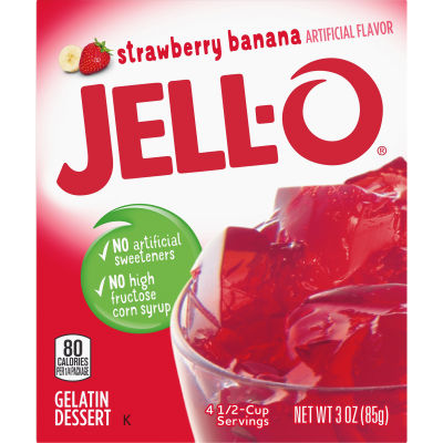 Jell-O Strawberry Banana Gelatin Dessert, 3 oz Box