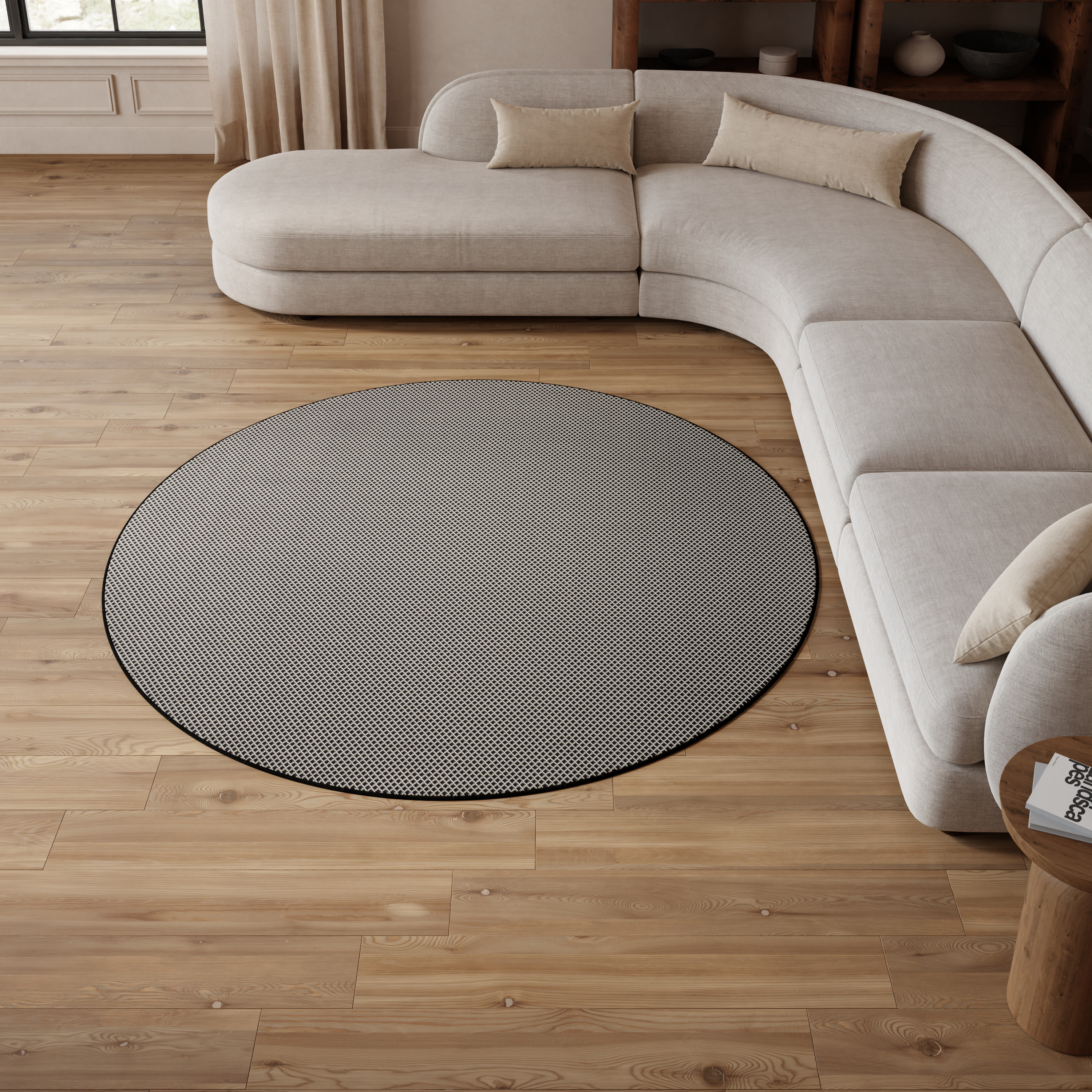 Nourison Courtyard 5' x Round Black White Modern Rug
