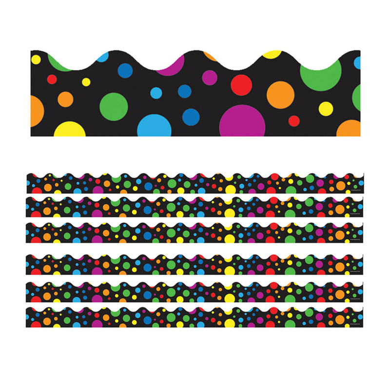 Big Rainbow Dots Scalloped Border, 39 Feet Per Pack, 6 Packs