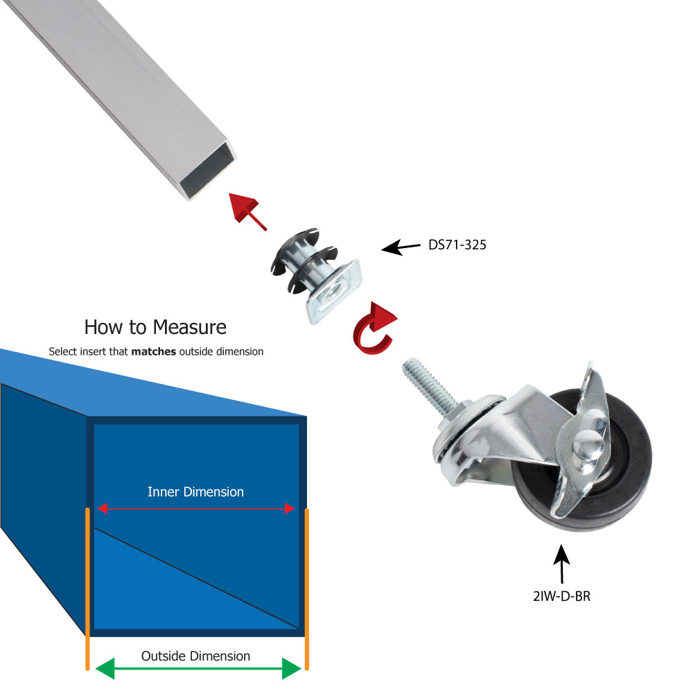 1 Inch Metal Square Double Star Caster Insert With 2 Inch Casters