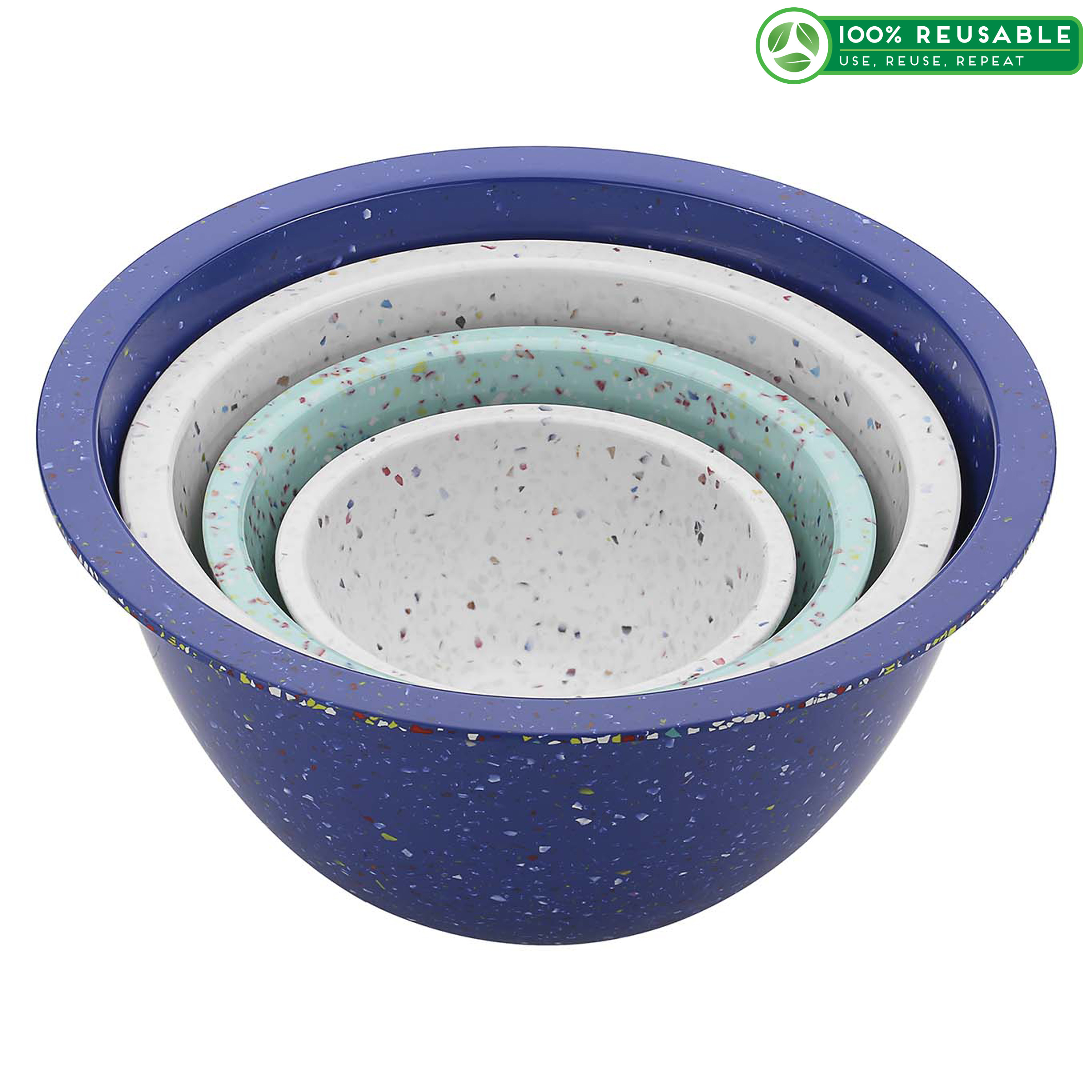 Confetti Mixing Bowl Set, White, Blue & Mint, 4-piece set slideshow image 1 Confetti Mixing Bowl Set, White, Blue & Mint, 4-piece set slideshow image 1