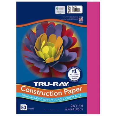 Tru-Ray Premium Heavyweight Construction Paper, Dark Pink, 9"x 12", 50 Sheets