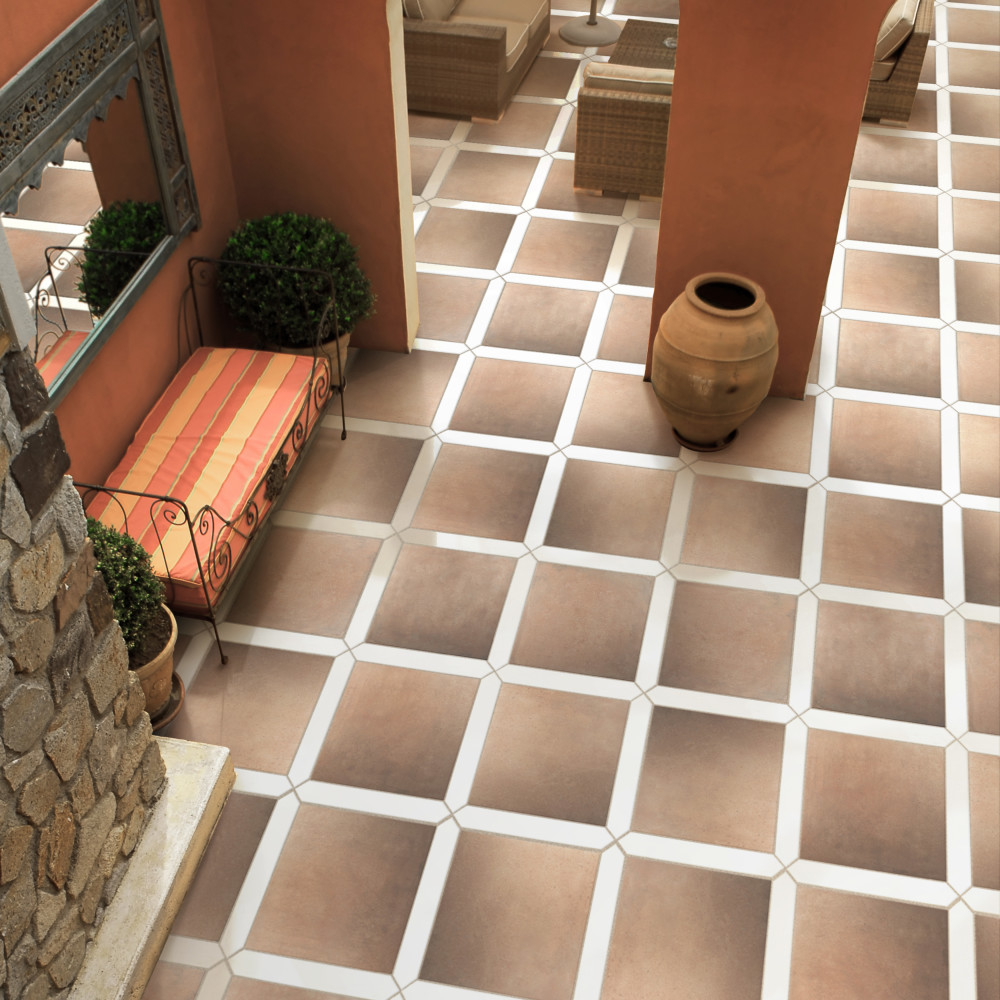 Argile Treillis Ferrara with Bianco Arrow 20-1/2 in. x 20-1/2 in. Porcelain Floor and Wall Tile