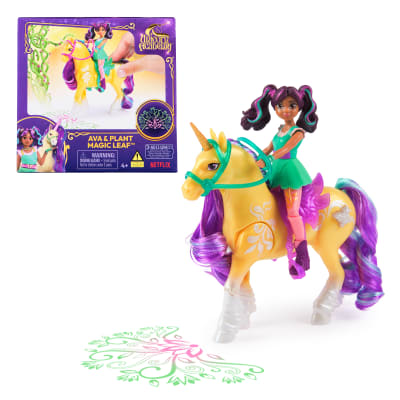 Unicorn Academy, Ava & Plant Magic Leaf with Light-up Effect, 2 Riding Accessories, Dolls & Unicorn Toys for Girls Ages 4 and up