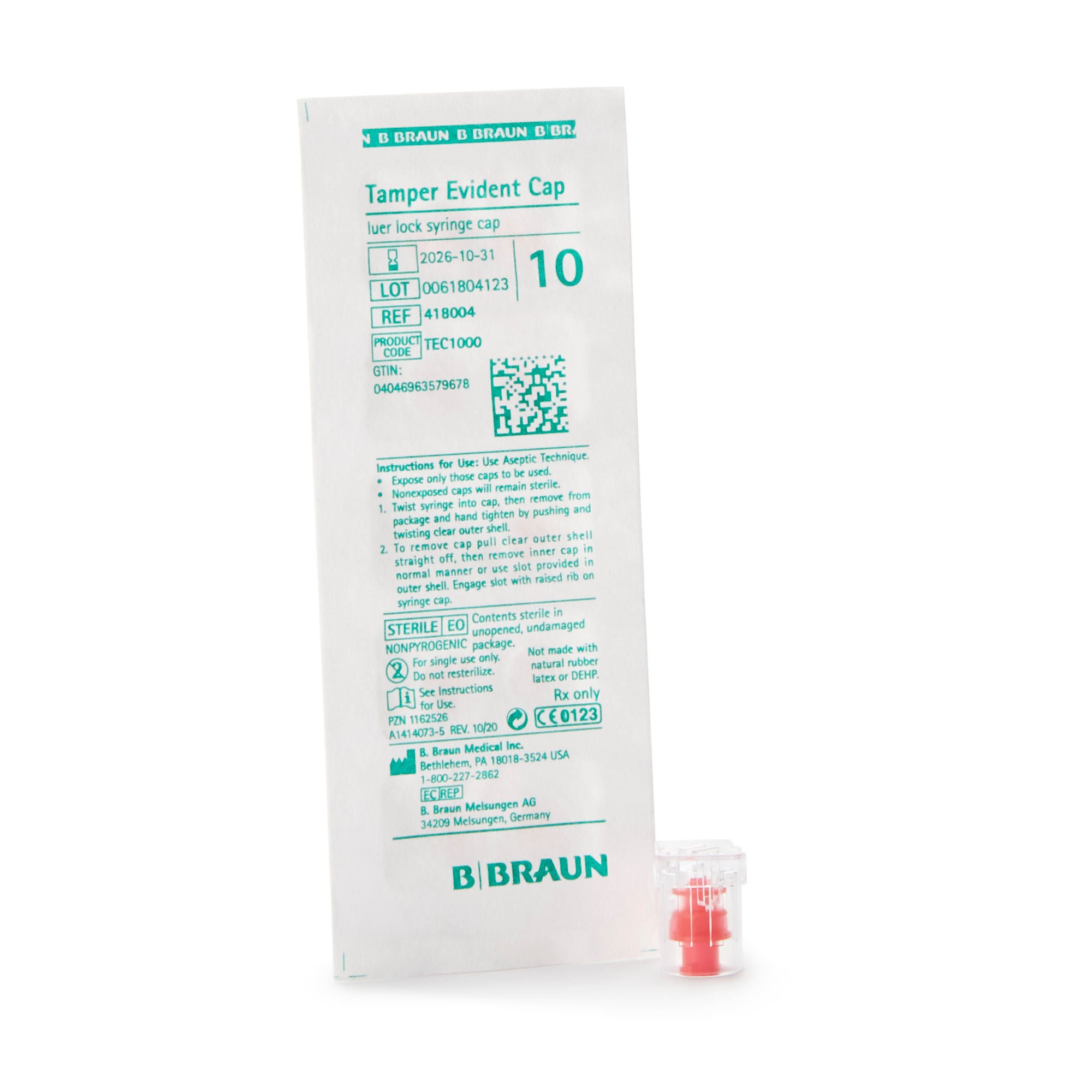 B. Braun Syringe Cap, Red, for use with Luer Lock Syringes