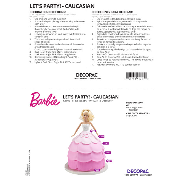 Barbie® Doll Let's Party! Caucasian Cake Decorating Instruction Card