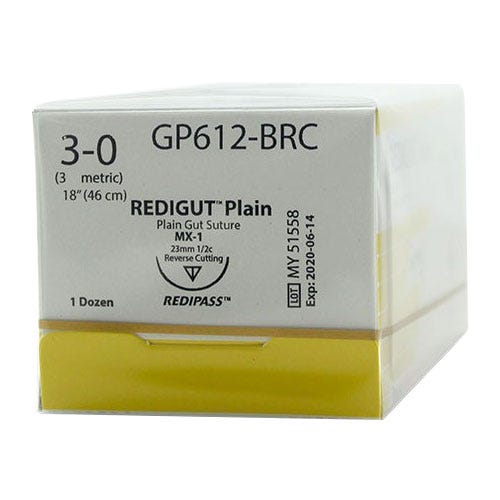 Reli® REDIGUT® Plain Gut Absorbable Suture, 3-0, YX-1 (C-31), Reverse Cutting, 18" - 12/Box