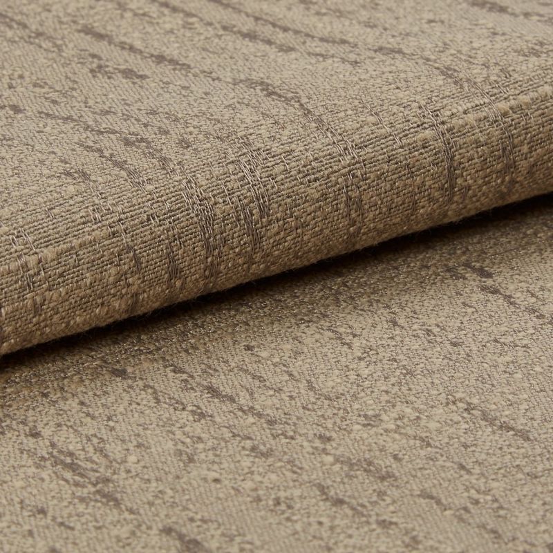 Rolled beige woven fabric with subtle darker linear pattern, folded at the edge â€” resting on a matching fabric surface in a close-up, softly lit studio shot emphasizing texture.