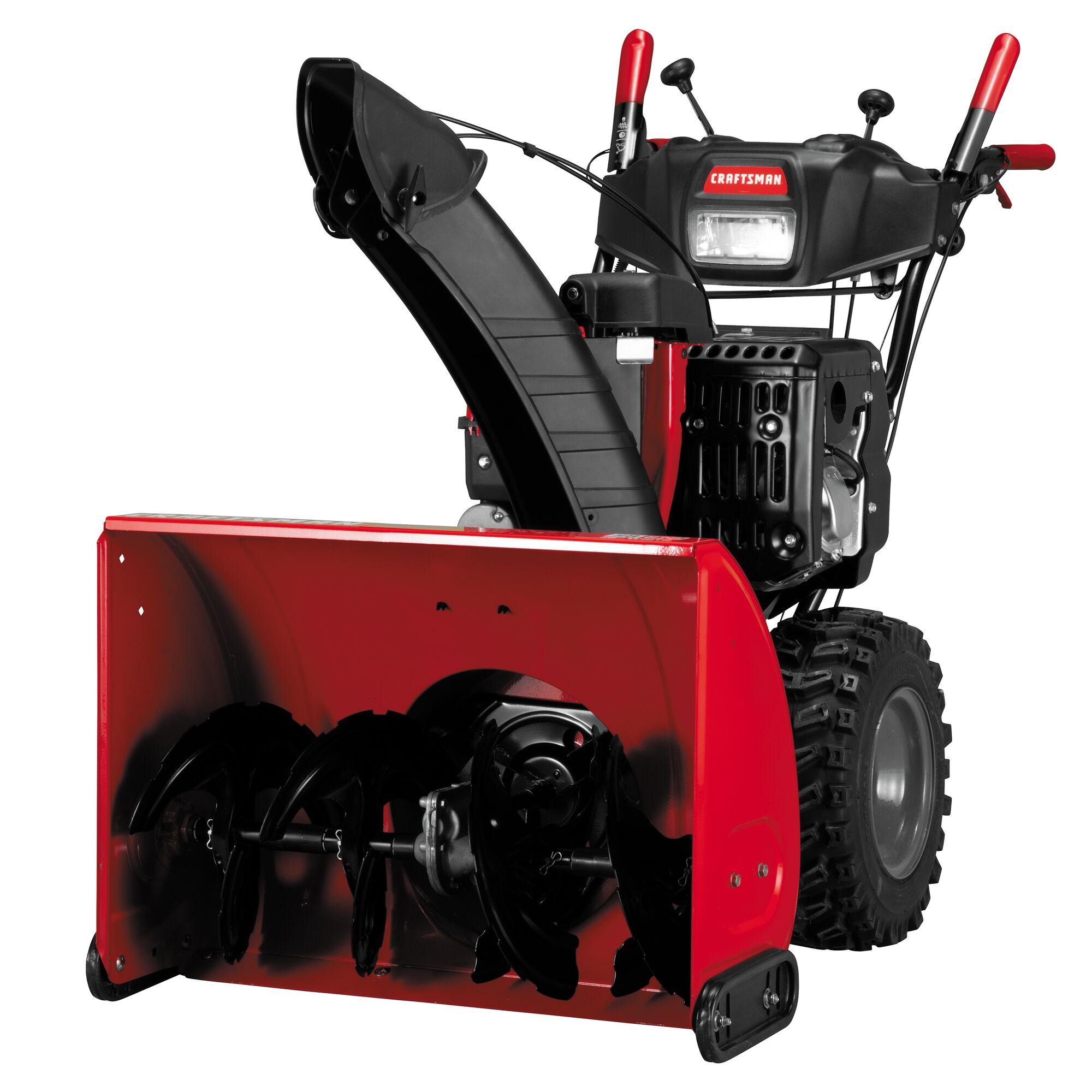 Profile of 28 inch 357CC two stage self propelled gas snow blower with E F I and E G O V engine.