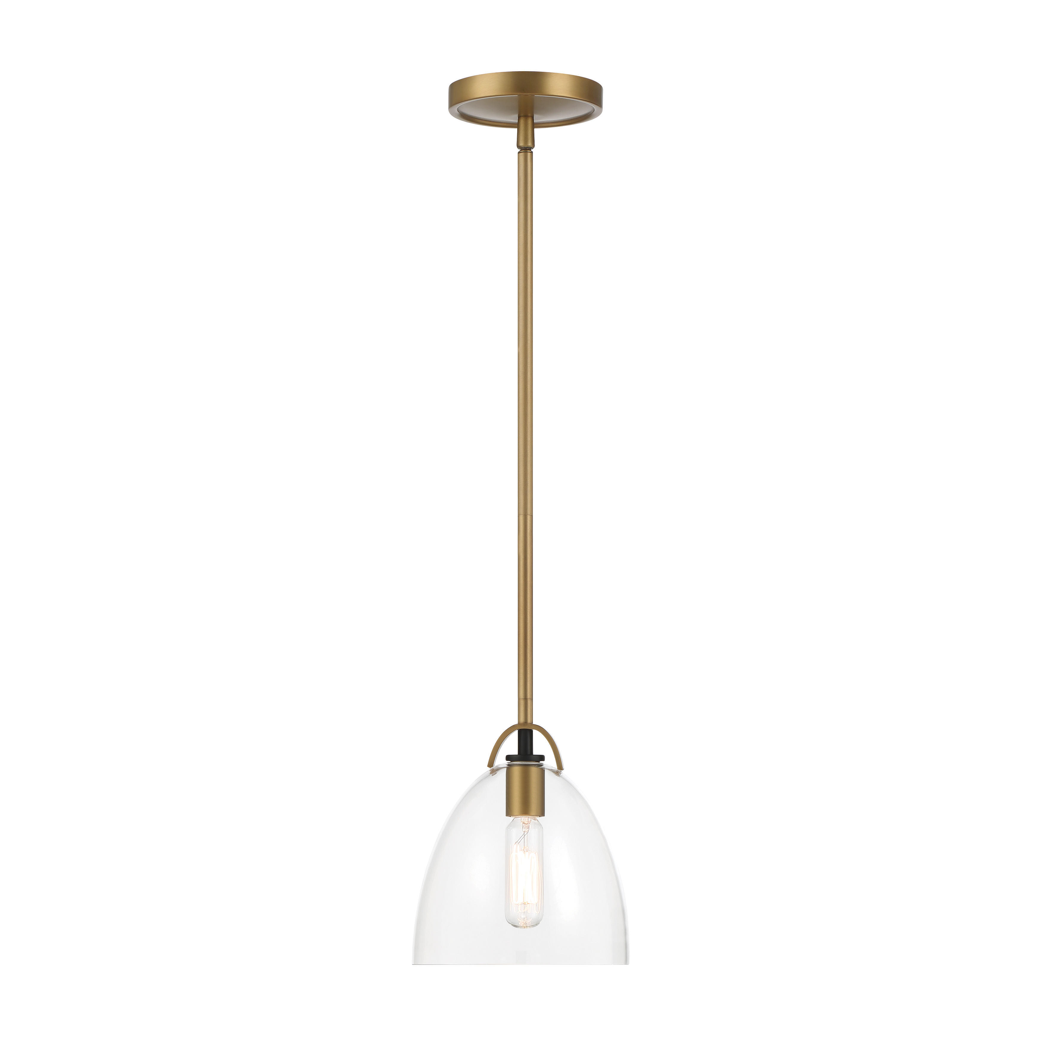 The Sommersby 7" pendant combines Legacy Brass and Matte Black finishes with clear glass for a sophisticated transitional look. Its compact 7-inch size makes it perfect for smaller spaces or grouped installations. - alternate view