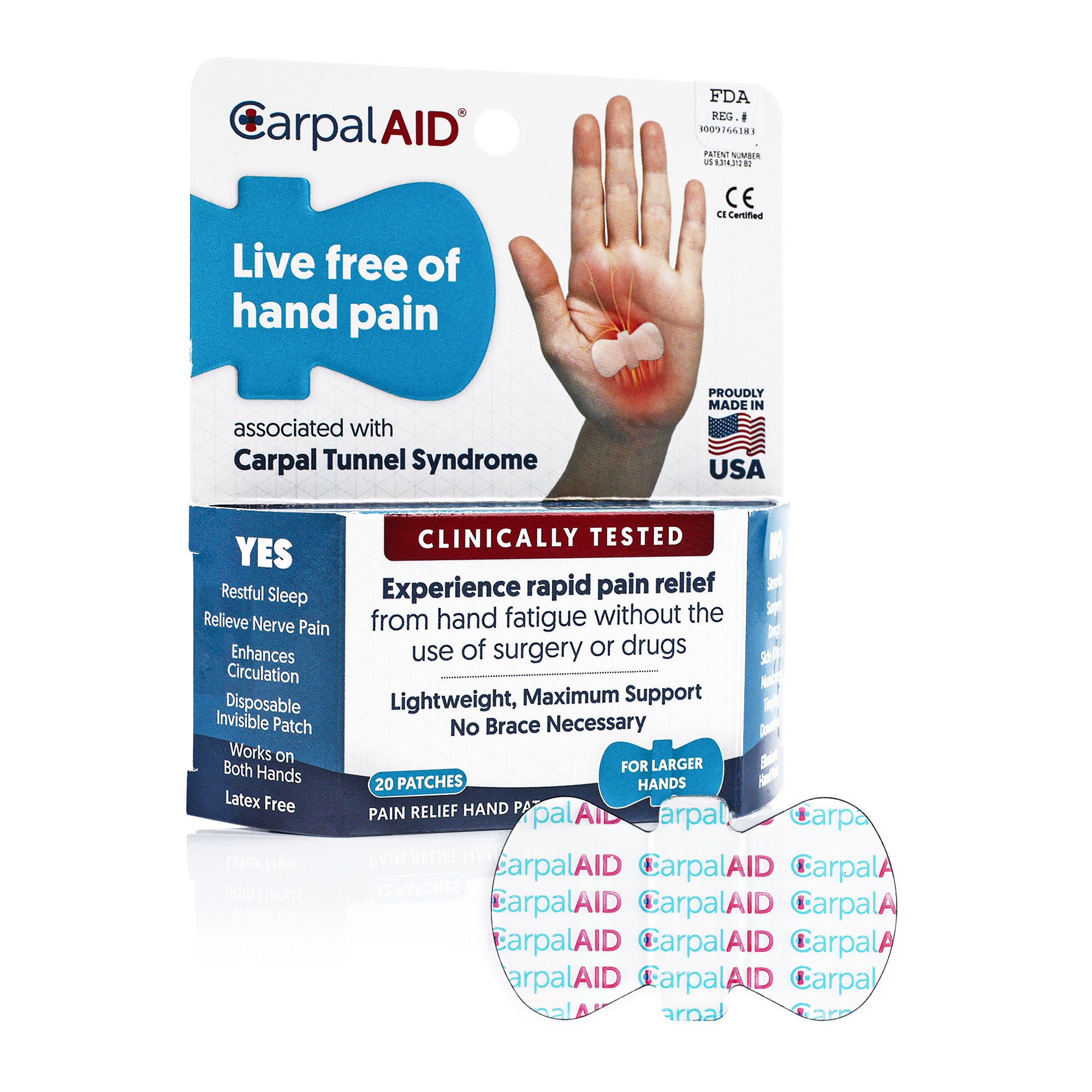 CarpalAid® Patch Hand-Based Carpal Tunnel Support, Large
