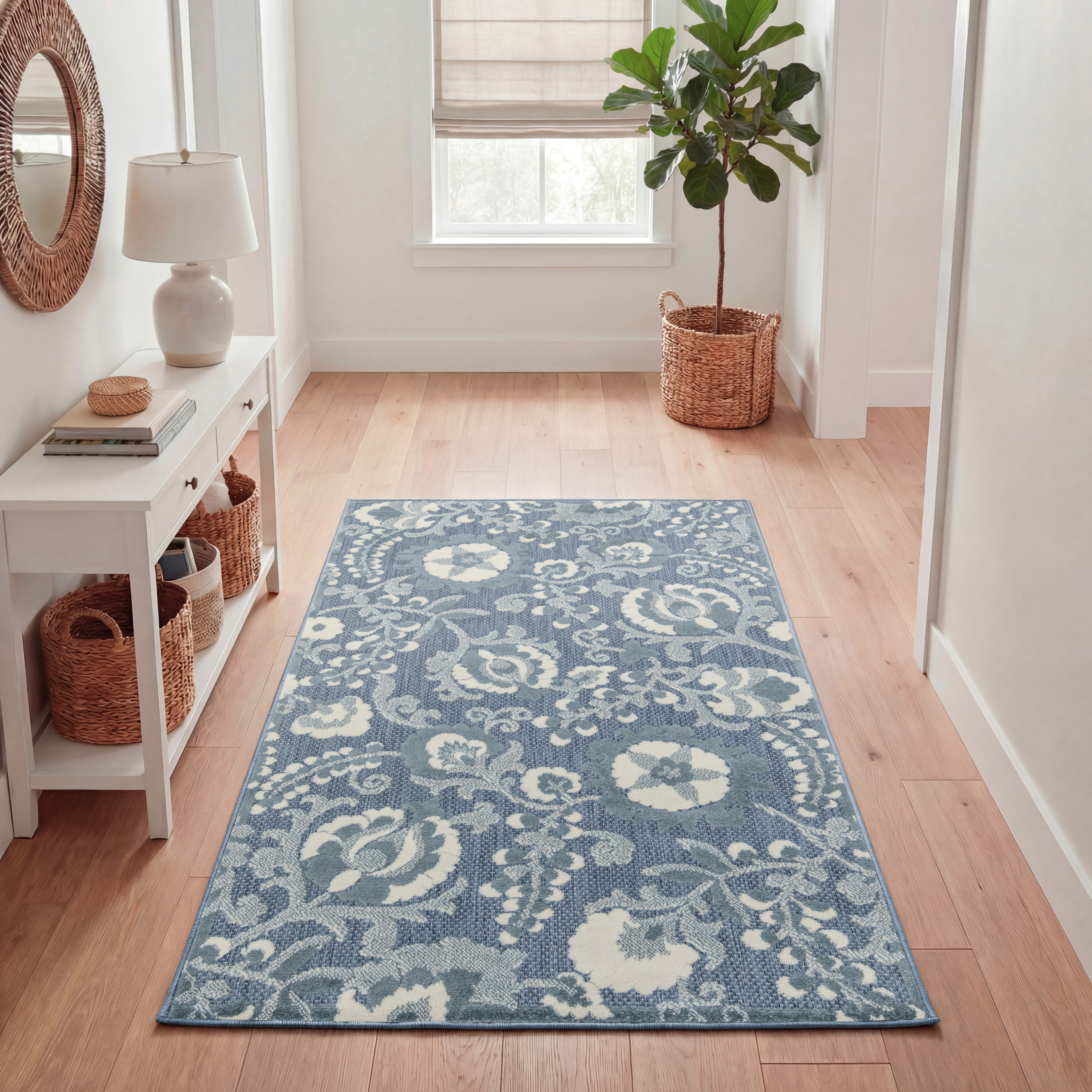 Nourison Aloha 2'8" x 4' Blue Farmhouse Rug