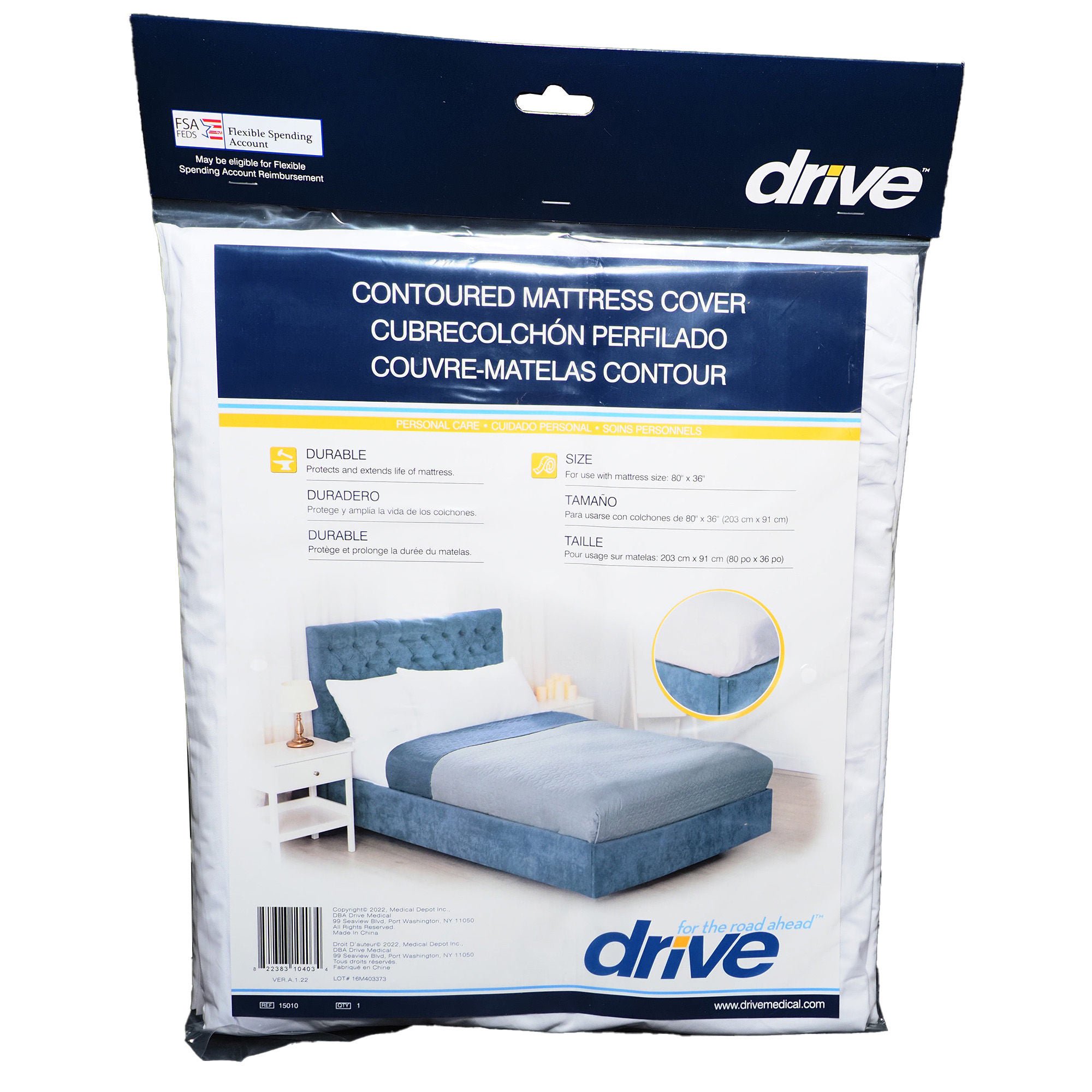drive™ Contoured Mattress Cover, 36 x 80 x 6 Inch