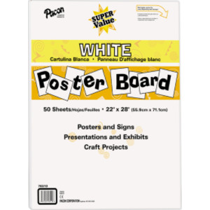 Super Value Poster Board, White, 22" x 28", 50 Sheets