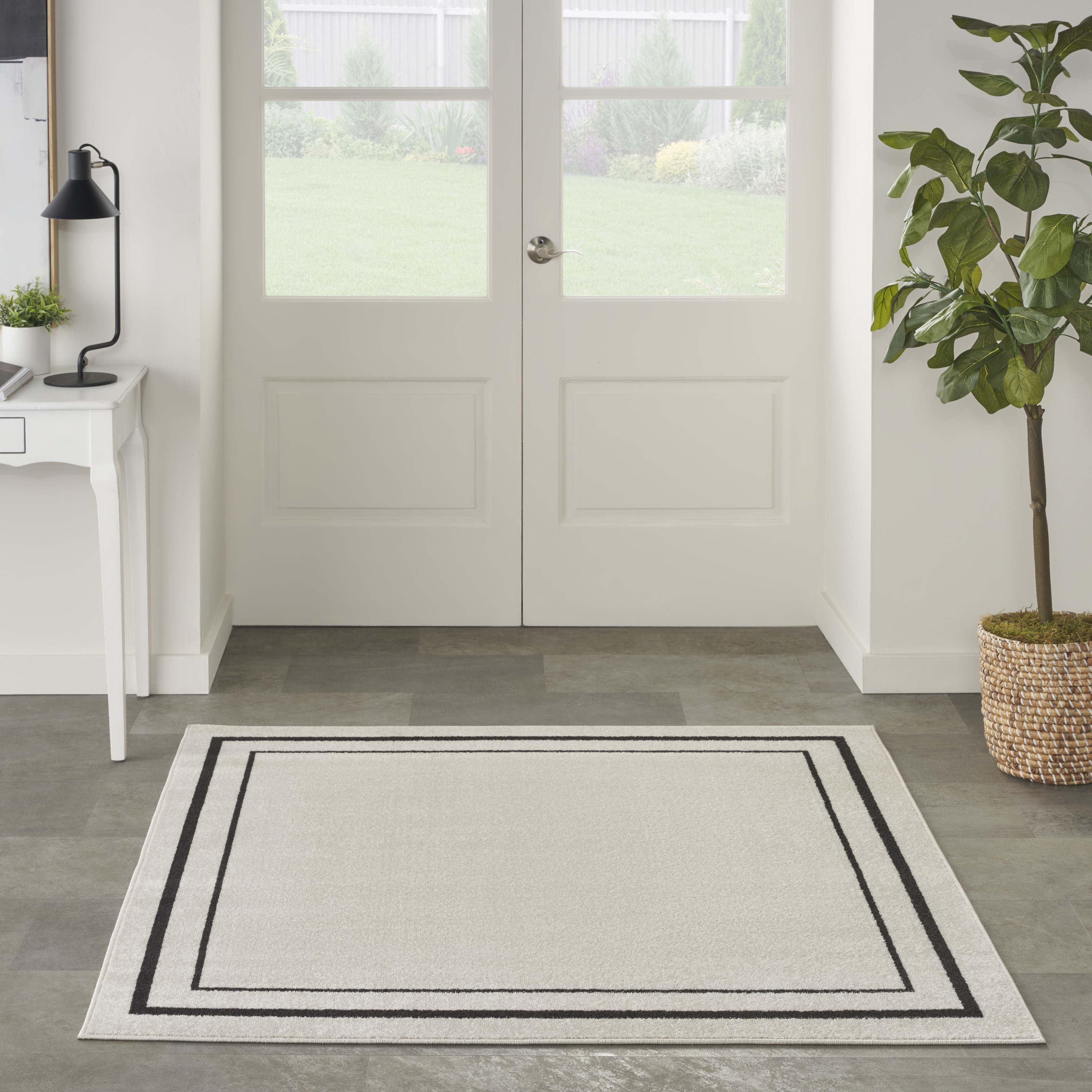 Nourison Nourison Essentials 5' x Square Ivory Black Contemporary Rug