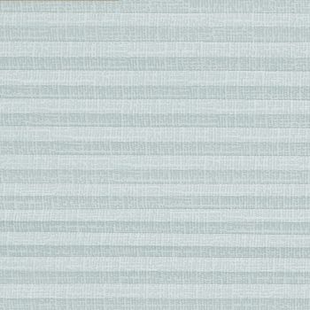 Pleated cellular shade, fully lowered and filtering soft daylight; pale blue-gray fabric with subtle horizontal ribbing across a neutral interior, no visible window or view.