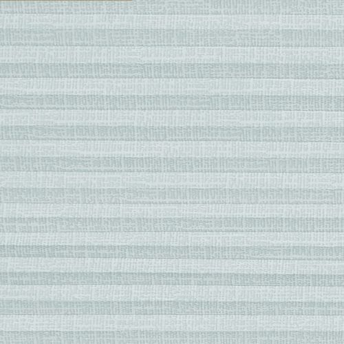 Pleated cellular shade, fully lowered and filtering soft daylight; pale blue-gray fabric with subtle horizontal ribbing across a neutral interior, no visible window or view.