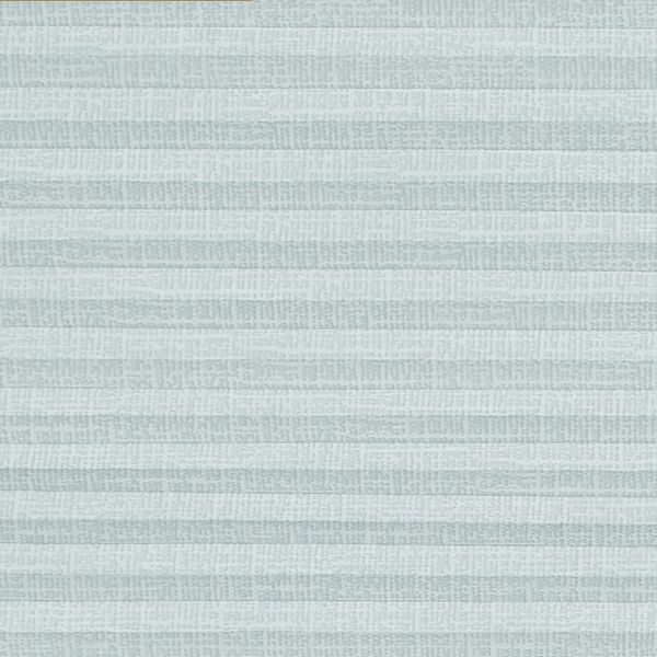 Pleated cellular shade, fully lowered and filtering soft daylight; pale blue-gray fabric with subtle horizontal ribbing across a neutral interior, no visible window or view.