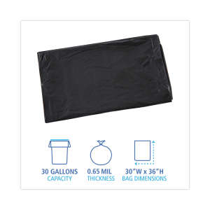 Boardwalk,  LLDPE Liner, 30 gal Capacity, 30 in Wide, 36 in High, 0.65 Mils Thick, Black