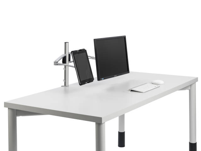 Lift two monitor or a monitor and a tablet for comfortable viewing and access.