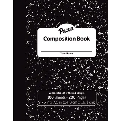 Pacon  Composition Book, Black Marble, 3/8 in ruled with margin 9-3/4