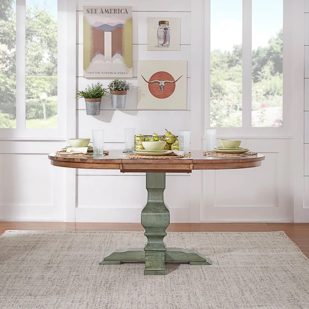 Two-Tone Oval Solid Wood Top Extending Dining Table