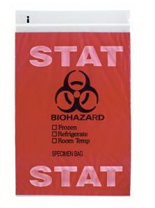 Specimen Transport Bag, Document Pouch, Zip Closure, Red Tint, STAT print, 6 x 9