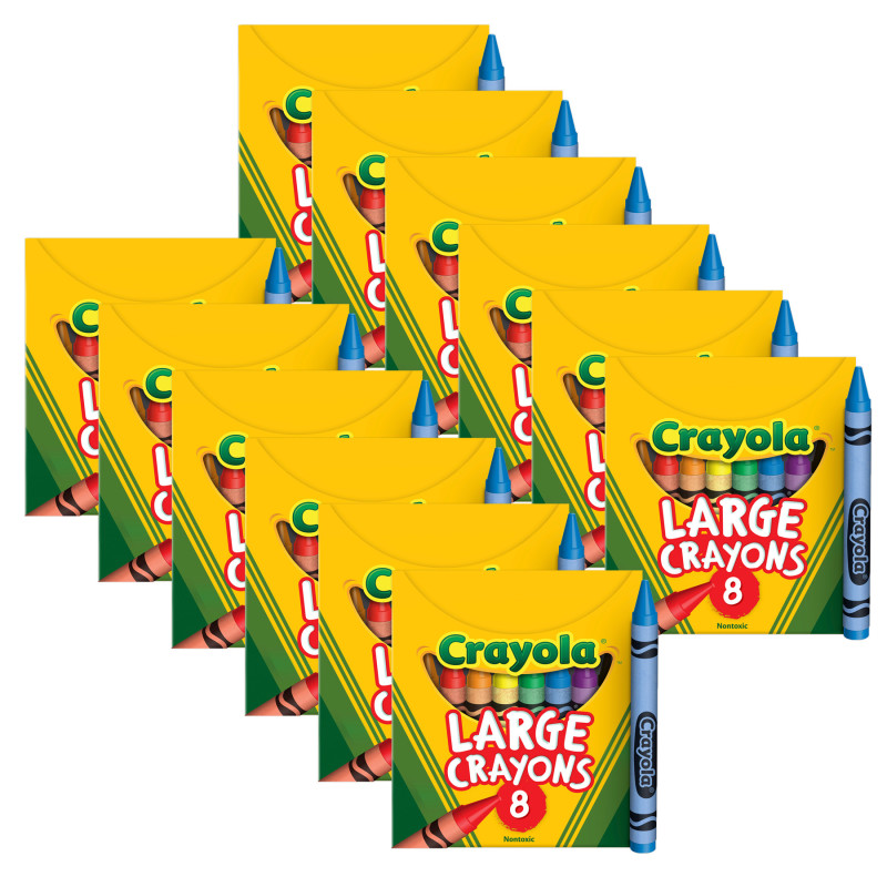 Large Crayons, Tuck Box, 8 Colors Per Box, 12 Boxes
