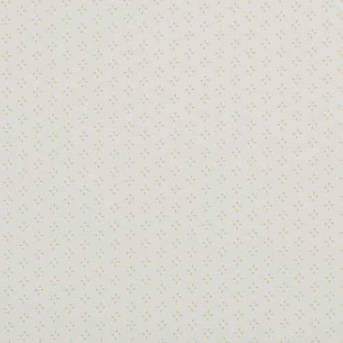 Cream wallpaper with evenly spaced small beige fourâ€‘dot floral motifs; covering the entire wall in a uniform repeating pattern; viewed in soft, neutral indoor lighting.