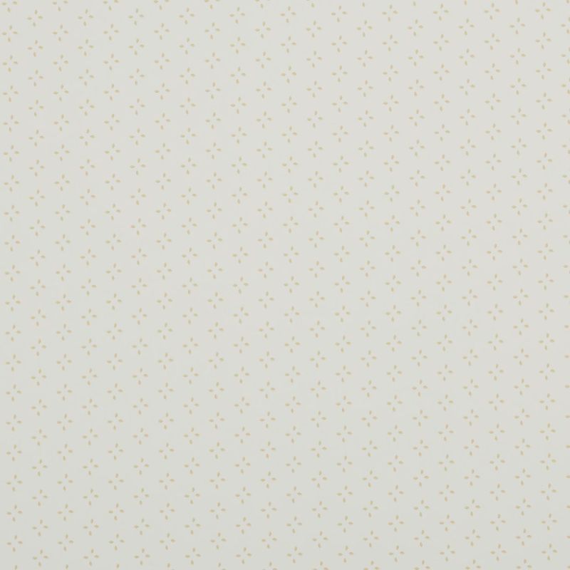 Cream wallpaper with evenly spaced small beige fourâ€‘dot floral motifs; covering the entire wall in a uniform repeating pattern; viewed in soft, neutral indoor lighting.