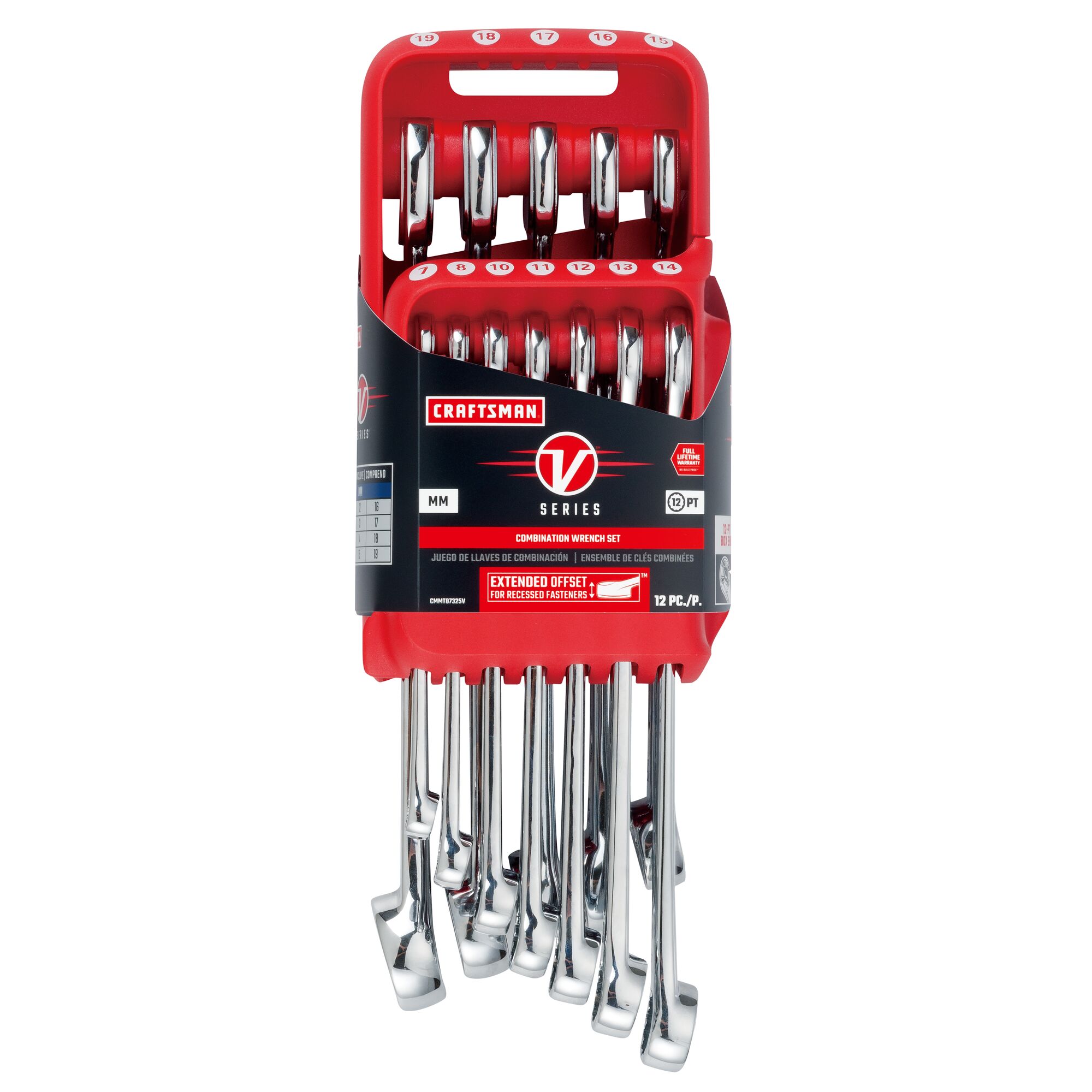 V series metric combination wrench set (12 piece) in packaging.