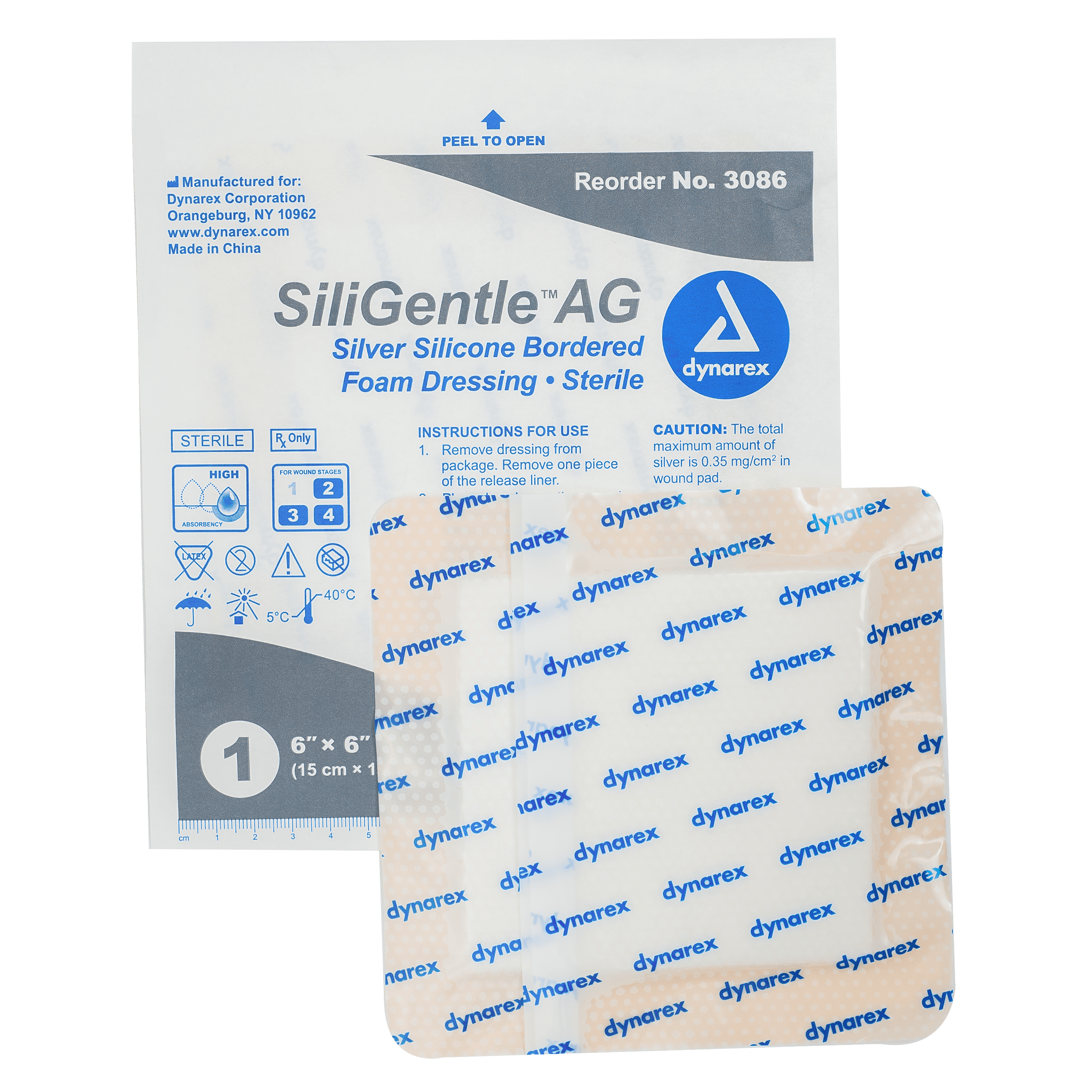 SiliGentle™ AG Silver Silicone Bordered Foam Dressing - 6 x 6in