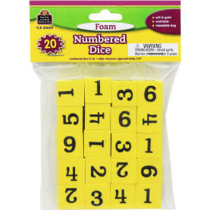 Foam Numbered Dice (1-6), Pack of 20