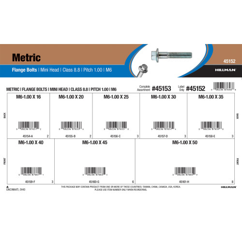Class 8.8 Metric Mini-Head Flange Bolts Assortment (M6-1.00 Thread)