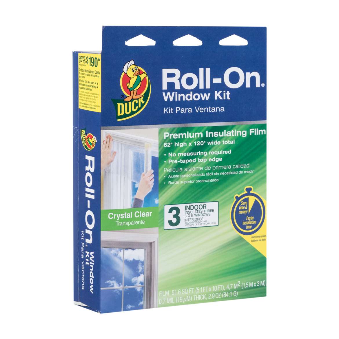 Duck® Brand Roll-On® Window Insulation Film Kit - Indoor, 3 pk, 62 in. x 120 in. Image