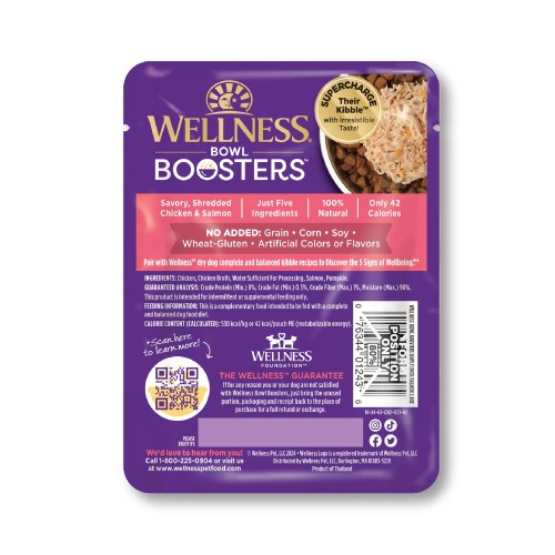 Wellness Bowl Boosters Simply Shreds Wild Salmon & pumpkin back packaging