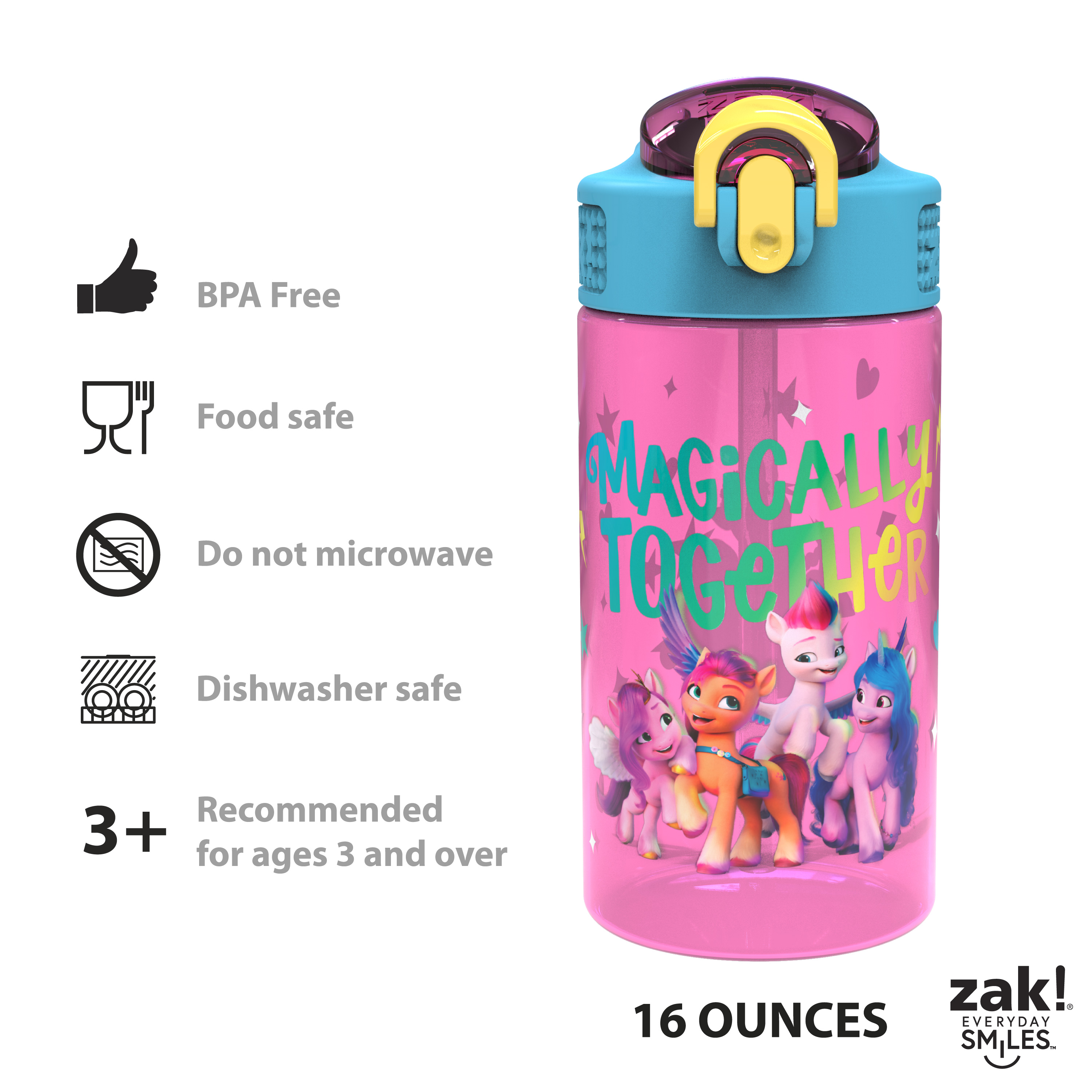 My Little Pony 16 ounce Reusable Plastic Water Bottle with Straw, Magically Together, 2-piece set slideshow image 6
